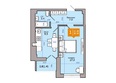 65: Планировка 1-комн 38,3, 38,4 м²