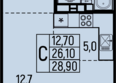 Звезды, литер 10: Планировка Студия 28,9 м²