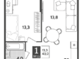 Порто-Ново, литера 6: Планировка 1-комн 43 м²