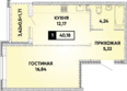 Достояние, литера 19: Планировка 1-комн 40,18 м²