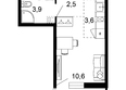 Лестория, дом 1: Планировка Студия 21, 21,7 м²