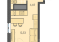 Теплые края, литер 9: Планировка Студия 22,53 м²
