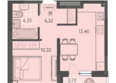 Теплые края, литер 5: Планировка 1-комн 32,09 м²