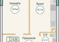 Первый: Планировка 1-комн 37,3 м²