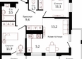 Отражение, 2 очередь литера 4: Планировка 2-комн 61,8 м²