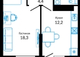 Отражение, 1 очередь литера 1: Планировка 1-комн 40,2 м²