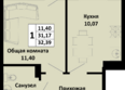 Южные соседи, литер 1: Планировка 1-комн 32,39 м²