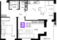 Долина, литер 3: Планировка 2-комн 56,93 м²