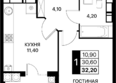 Сияние, литер 19/1: Планировка 1-комн 32,2, 34,2 м²