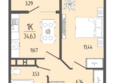 ПРИМА: Планировка 1-комн 34,63 м²