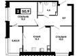 Печорин, литер 2: Планировка 2-комн 50,9, 51,4 м²