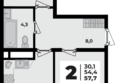Родной дом 2, литер 1: Планировка 2-комн 57,7 м²