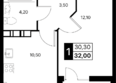 Эстет, литер 45.2: Планировка 1-комн 32 м²