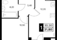 Эстет, литер 45.2: Планировка 1-комн 31,8 м²