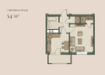 Резиденция Альма: Планировка 1-комн 54 м²