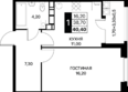 СМАРТПОЛЕТ, литер 11.1: Планировка 1-комн 40,4 - 41,1 м²