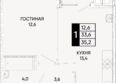 Левобережье, литер 10: Планировка 1-комн 35,2 - 36,3 м²