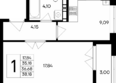 Сезоны: Планировка 1-комн 38,18 м²