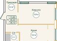 Первый: Планировка 1-комн 39,1 м²