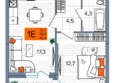 САРМАТ, литера 2: Планировка 1-комн 40,4 м²