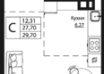 Текучев: Планировка 1-комн 29,7 м²
