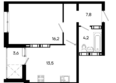 Моне: Планировка 1-комн 45,3 м²