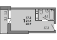 Грей, кв-л 11-3: Планировка Студия 22,9 м²