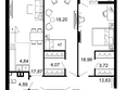 1799, литера 2.3: Планировка 3-комн 91,03 м²