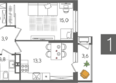 Рекорд 2, литера 4: Планировка 1-комн 41,6 м²