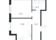 Новая Елизаветка, литер 3: Планировка 1-комн 38,8 м²