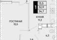 Левобережье, литер 9: Планировка 1-комн 34,7, 35 м²