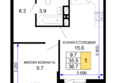 Дыхание, литер 29: Планировка 1-комн 36,7 м²