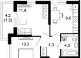 Лестория, дом 4: Планировка 2-комн 42,2 м²