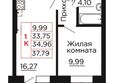 Вишневый сад, дом 3: Планировка 1-комн 34,94, 34,96 м²