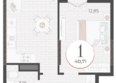 Моренуар, литер 21: Планировка 1-комн 40,71 м²