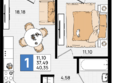 Резиденция морей, корпус Е1: Планировка 1-комн 40,35 м²