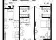 1799, литера 2.3: Планировка 3-комн 91,73 м²
