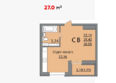 Славянка, литера 1: Планировка Студия 27 м²