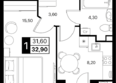 Эстет, литер 47.2: Планировка 1-комн 32,9 м²