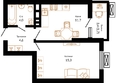 Южане, 4 очередь литера 2: Планировка 1-комн 37,3 м²