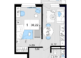 Корсаков: Планировка 1-комн 39,22 м²