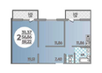 Молодежный, литера 1: Планировка 2-комн 59,22 м²