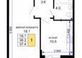 Дыхание, литер 27: Планировка 1-комн 37,4 м²