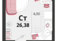 Родные просторы, литера 13: Планировка 1-комн 26,38 м²