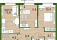 ДОГМА ПАРК, лит 1: Планировка 2-комн 60,1 м²