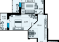 Кристалл 2: Планировка 2-комн 66,23 - 67,7 м²