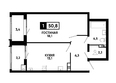 Кварталы 17/77, литер 7.2: Планировка 1-комн 50,8 - 51,6 м²
