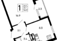Семейный: Планировка 1-комн 34 м²