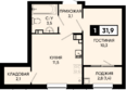 Моне. Дом у озера, литер 2.1: Планировка 1-комн 31,9, 32,2 м²