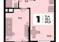 Родной дом 2, литер 3: Планировка 1-комн 37,3 м²